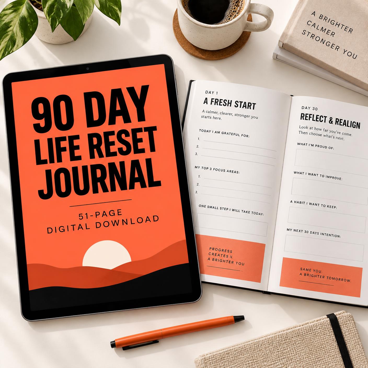 Square Etsy listing cover for the 90 Day Life Reset Journal
